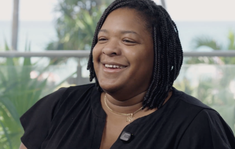 An image taken from a video of Lois Naper, an ALICE Community Advisory Committee Member, sharing her ALICE story
